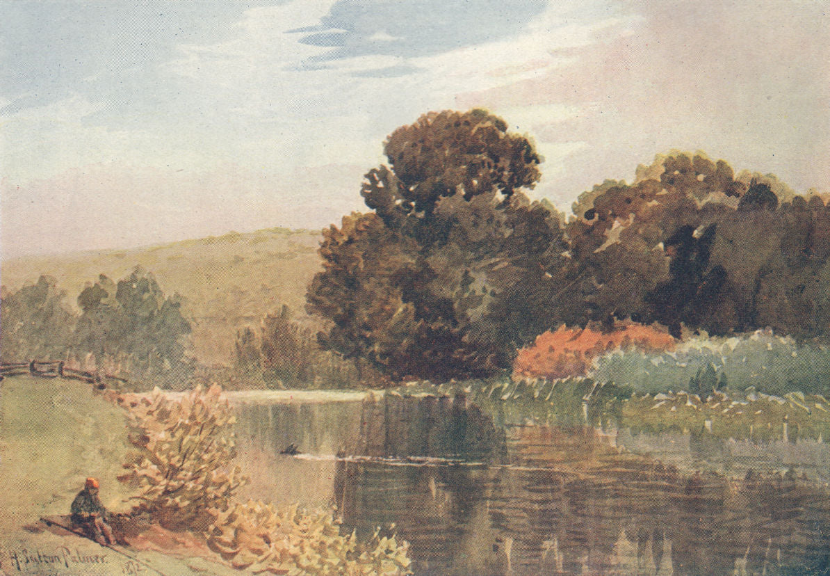 The Thames, near Streatley, Berkshire by Sutton Palmer 1920 old antique print